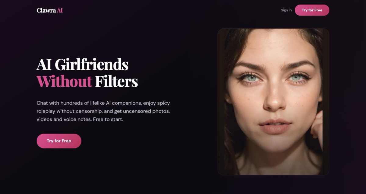 Clawra AI homepage: AI girlfriends without filters