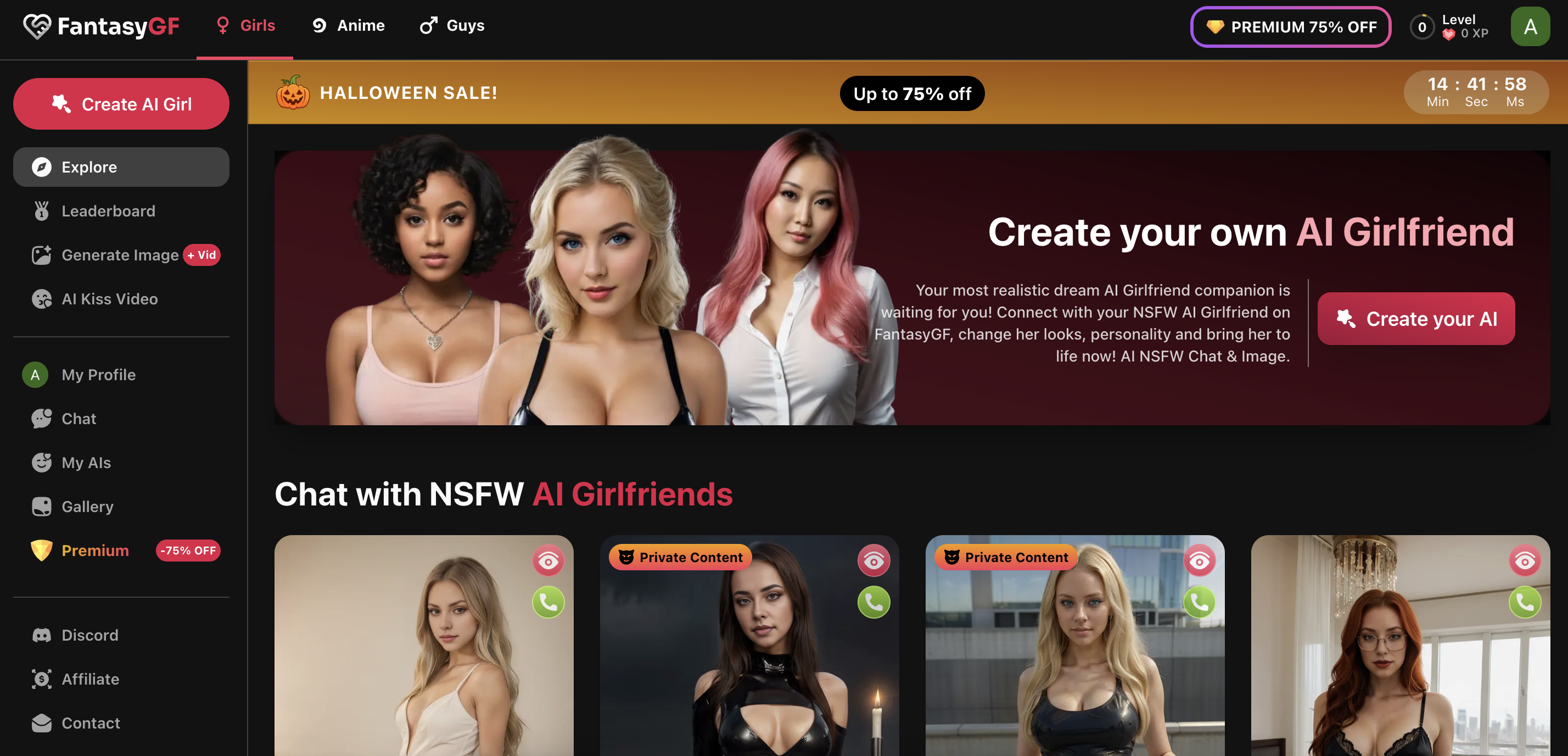 FantasyGF - Virtual Dating & Video Generation Platform Screenshot
