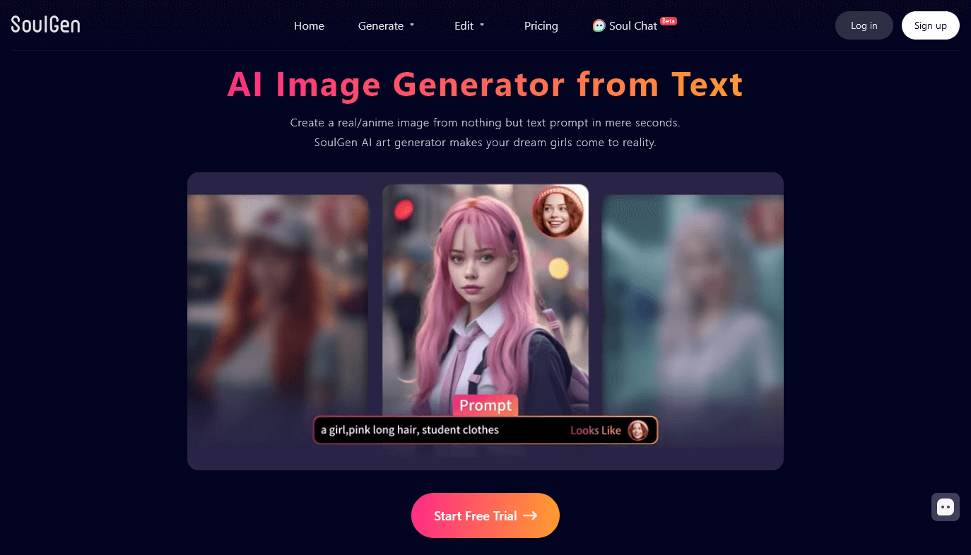 SoulGen AI platform interface showing AI image generation and chat features for adult content creation