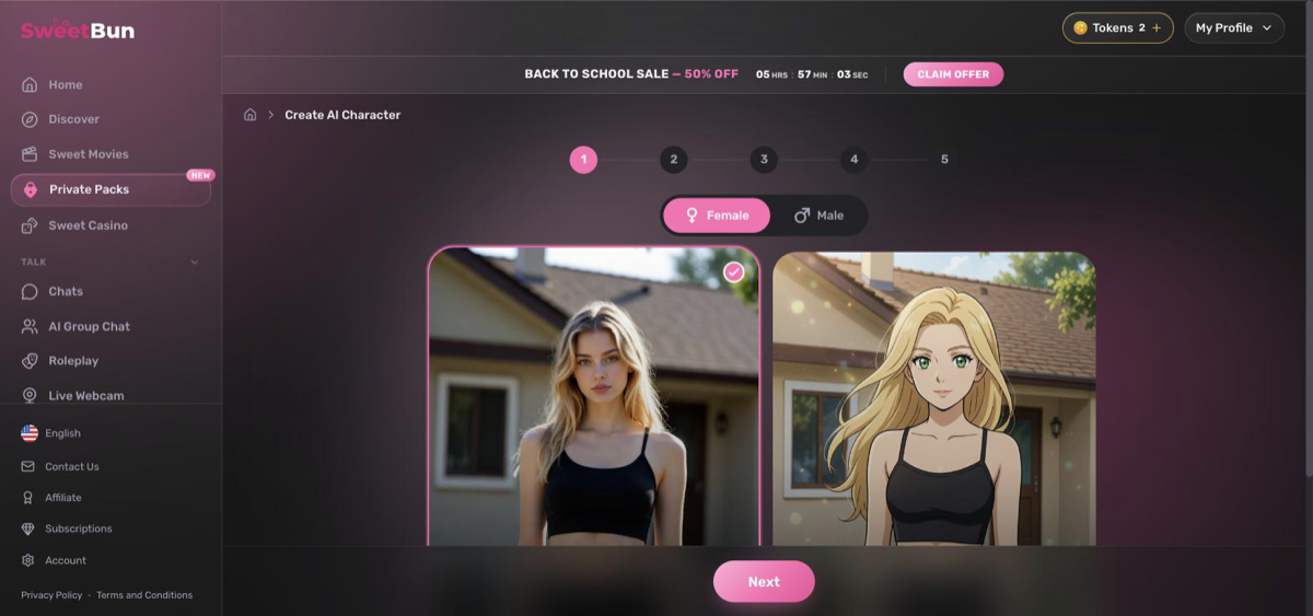 SweetBun Create AI Character builder, realistic or anime style