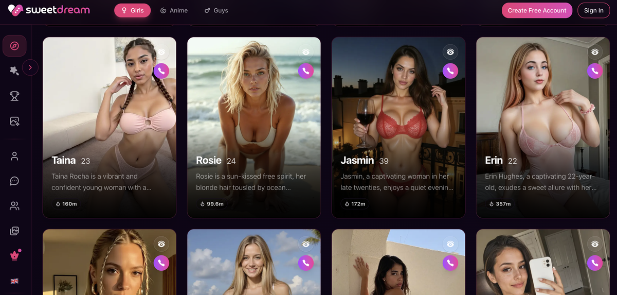 SweetDream AI video call interface showing live AI girlfriend interaction